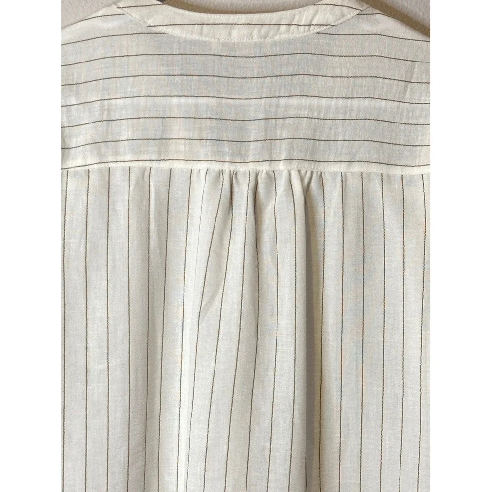 Anthropologie Fig + Flower Striped Boho Peasant Blouse Cottage Coastal Top Large